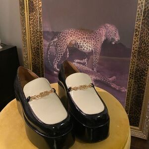 Ganni Black and Cream Women's Loafers